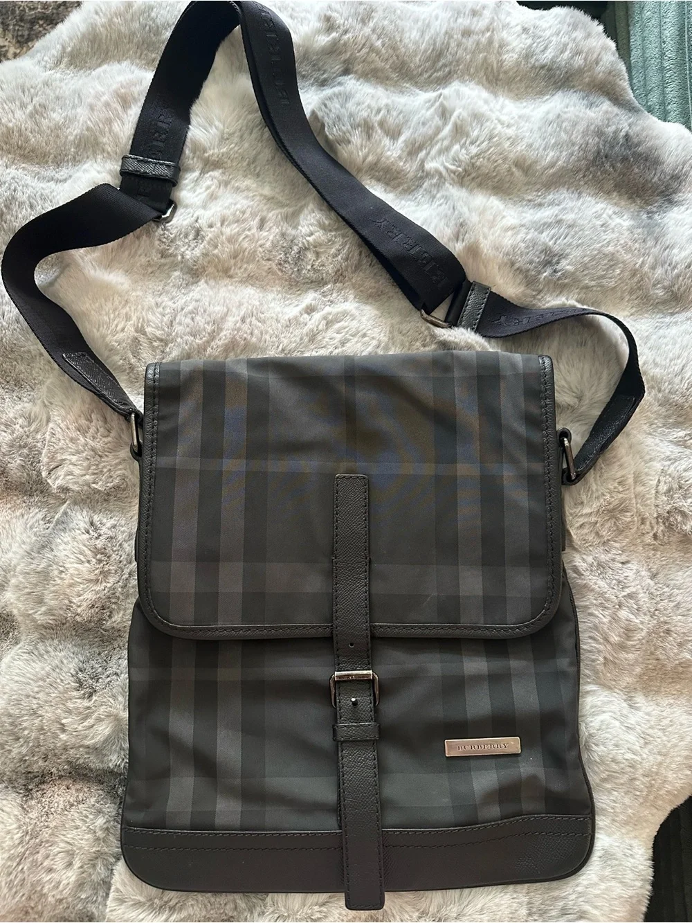 Burberry Black and Gray Check Cross Body Bag for Men